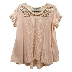 Johnny Was Embroidered Crochet Boho Top Size S/XS Flowy Blouse